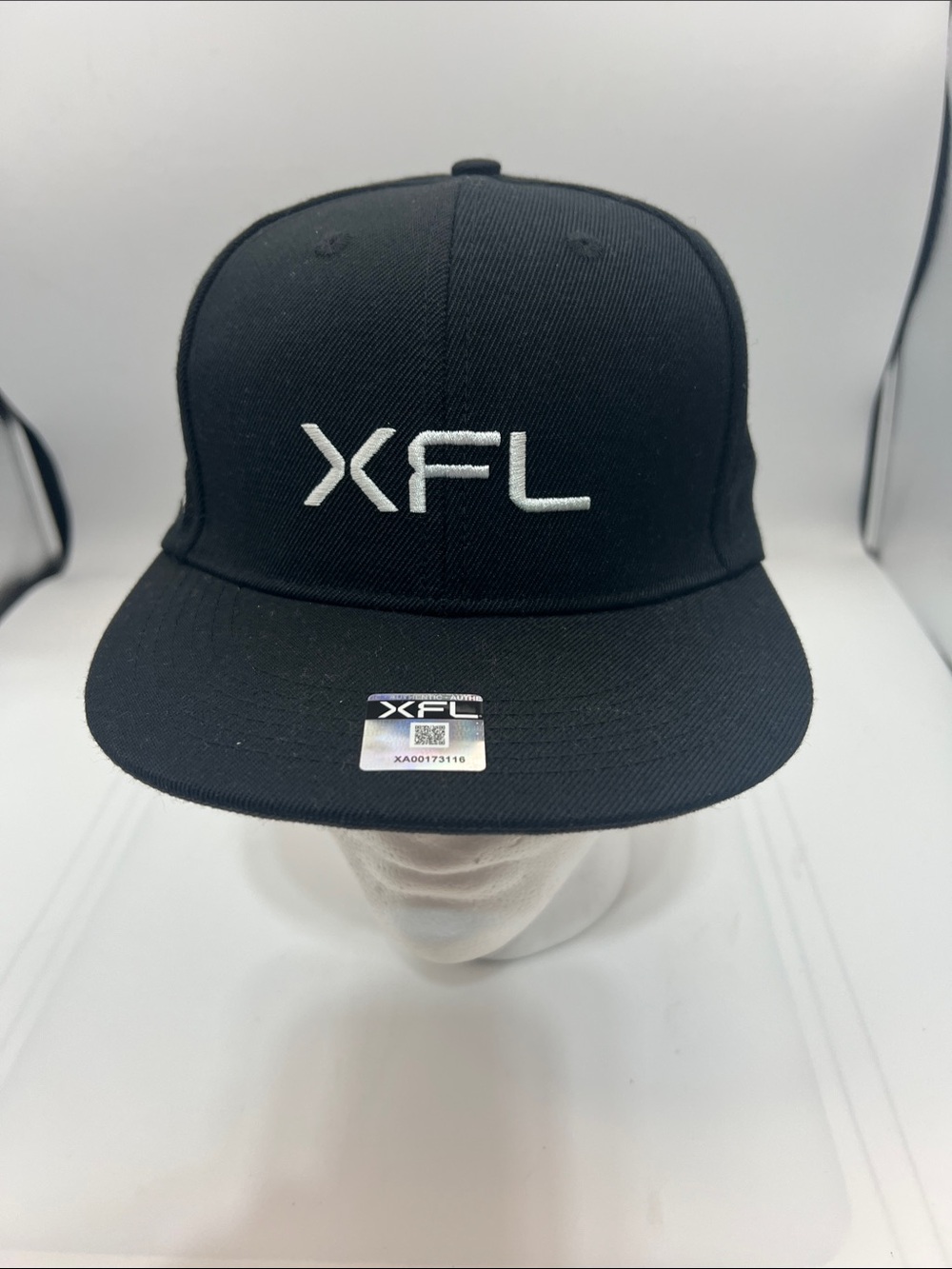 XFL Black Flat Brim Snapback Hat Cap Embroidered Logo Adjustable